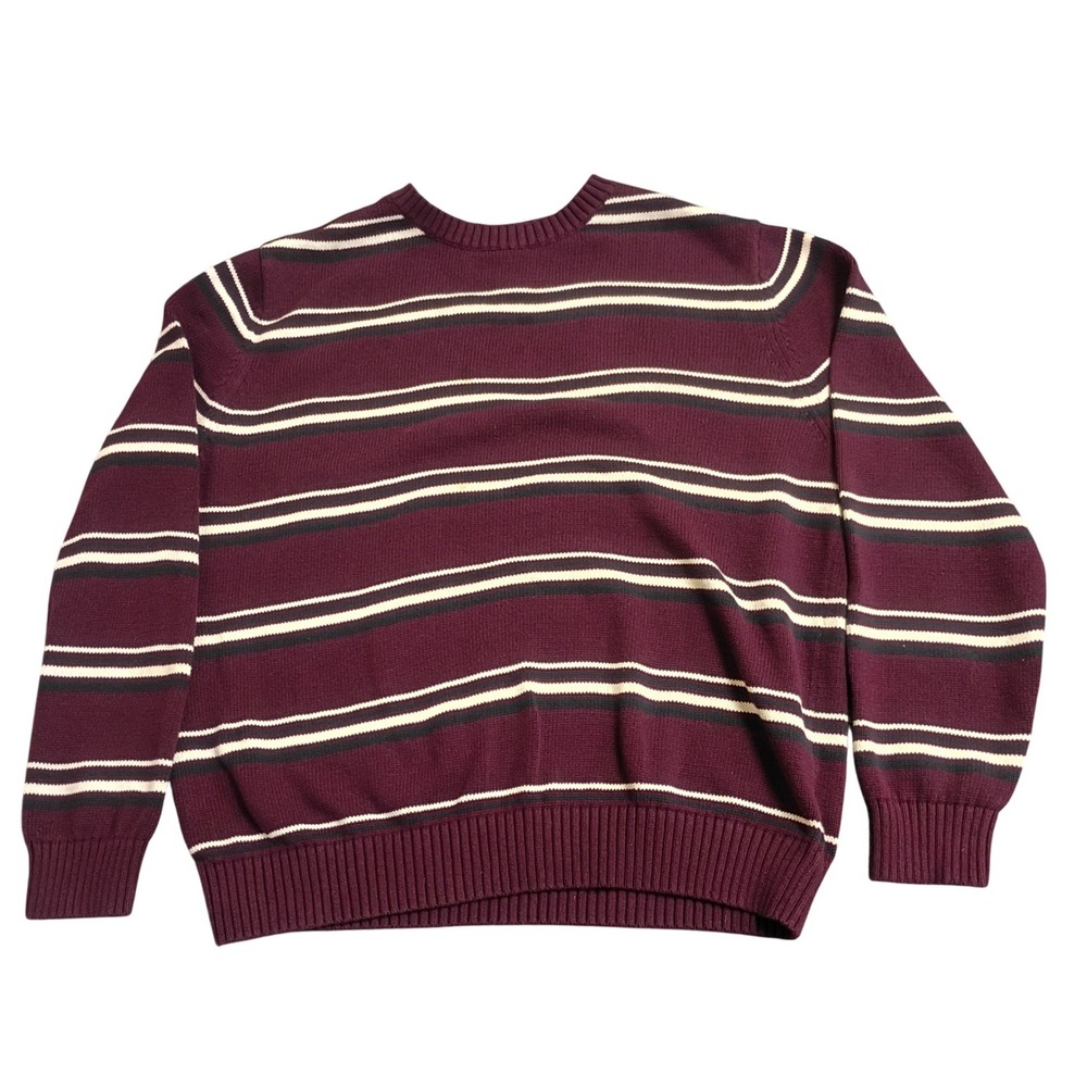 St. John's Bay Striped Crewneck Sweater Mens XL Burgundy Cotton Knit